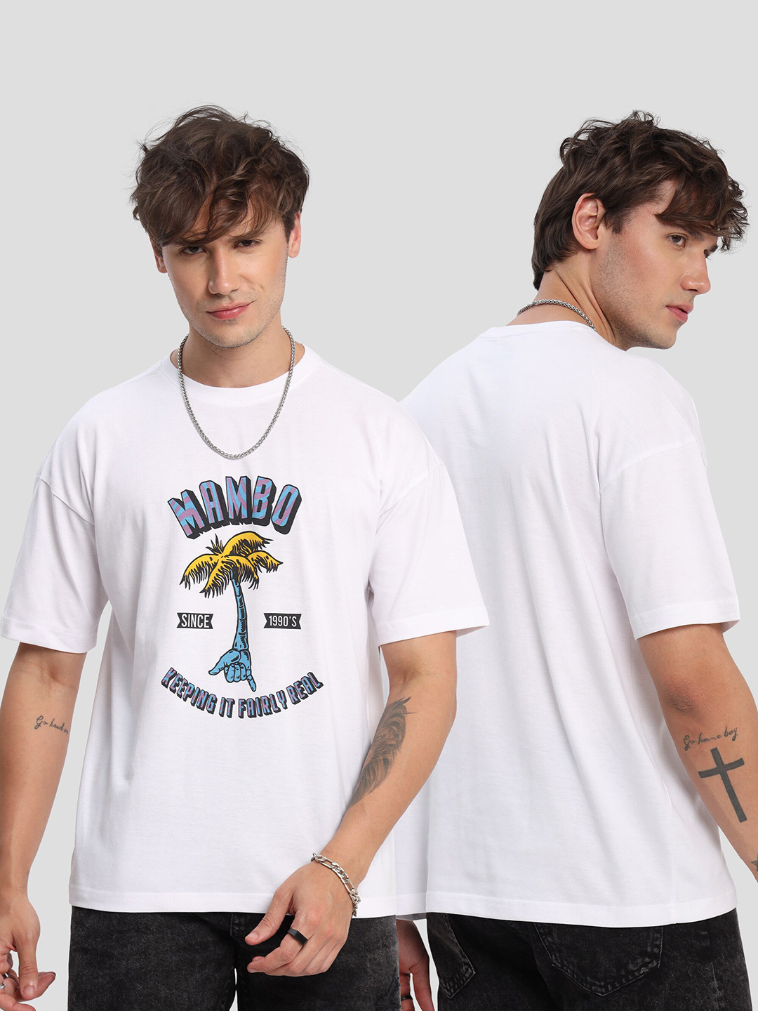 Beyoung Graphic Printed Drop-Shoulder Sleeves Oversized Cotton T-shirt