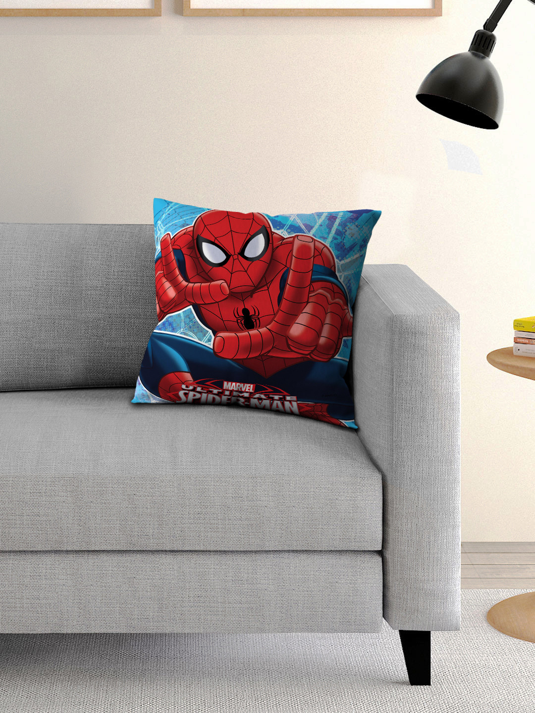 Athom Trendz Blue and Red Printed Cushion with Cushion Cover
