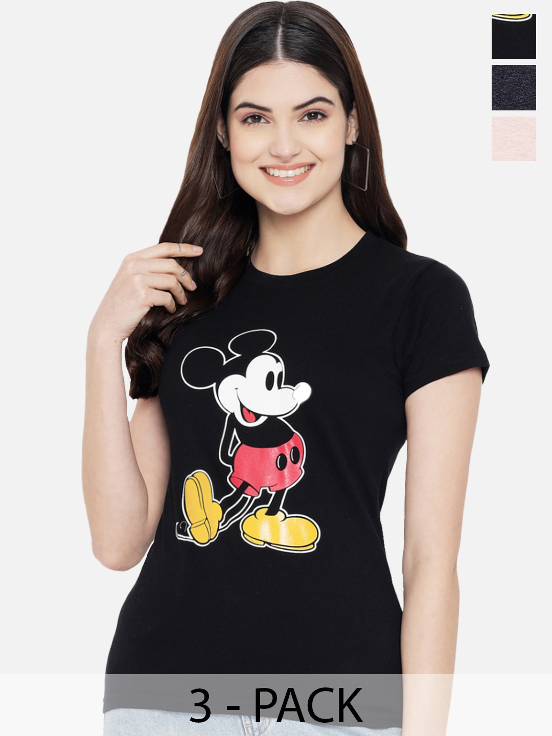 Fabflee Pack Of 3 Mickey Mouse Printed Cotton T-shirt