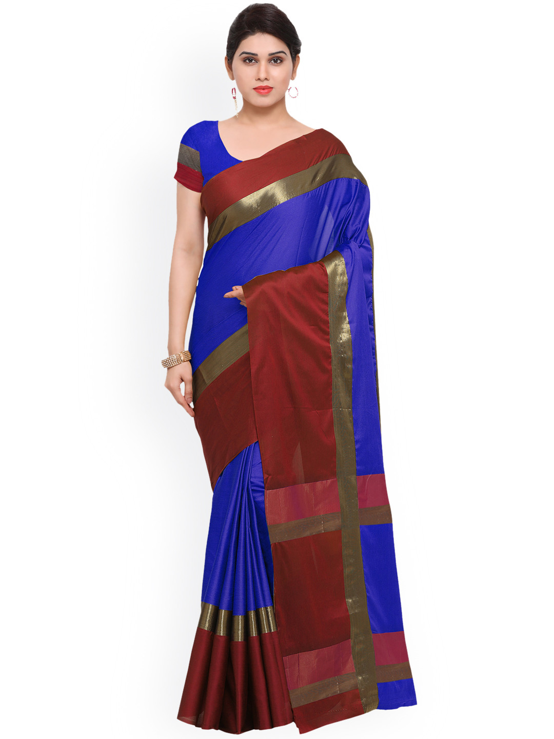 Saree mall Blue & Maroon Art Silk Solid Saree