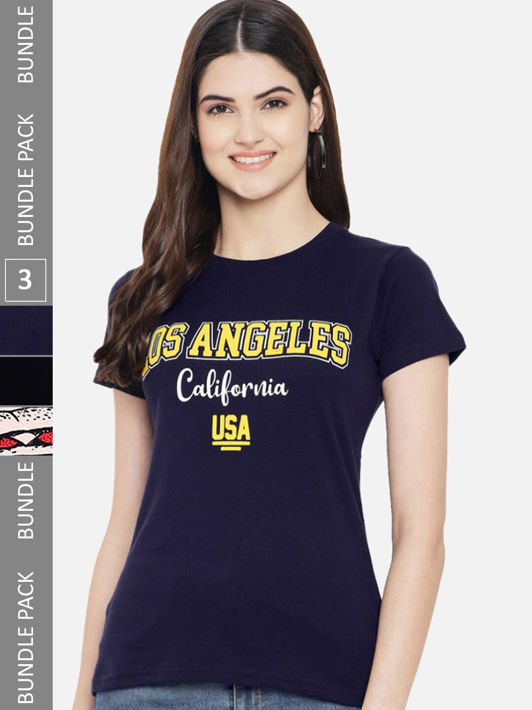 Fabflee Pack O f 3 Typography Printed Round Neck Short Sleeves Cotton T-Shirt