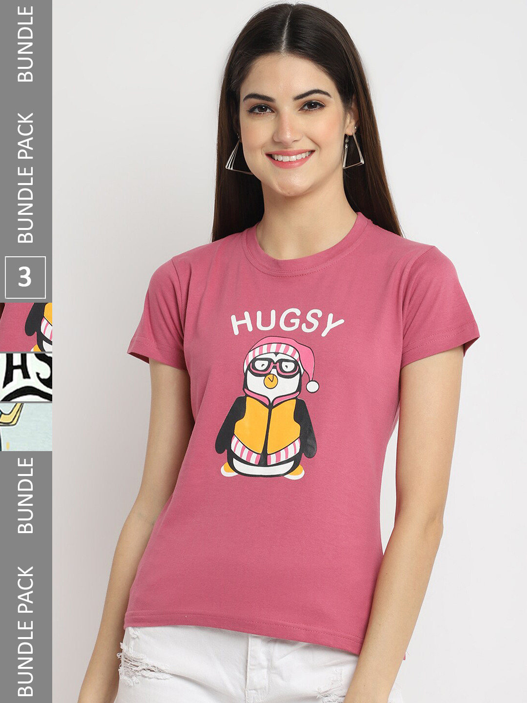 Fabflee Pack Of 3 Printed Cotton T-shirts