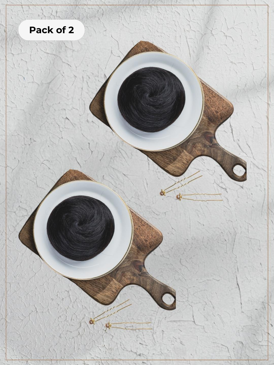 HAIR ORIGINALS Set of 2 Human Hair String Donut Bun - Black