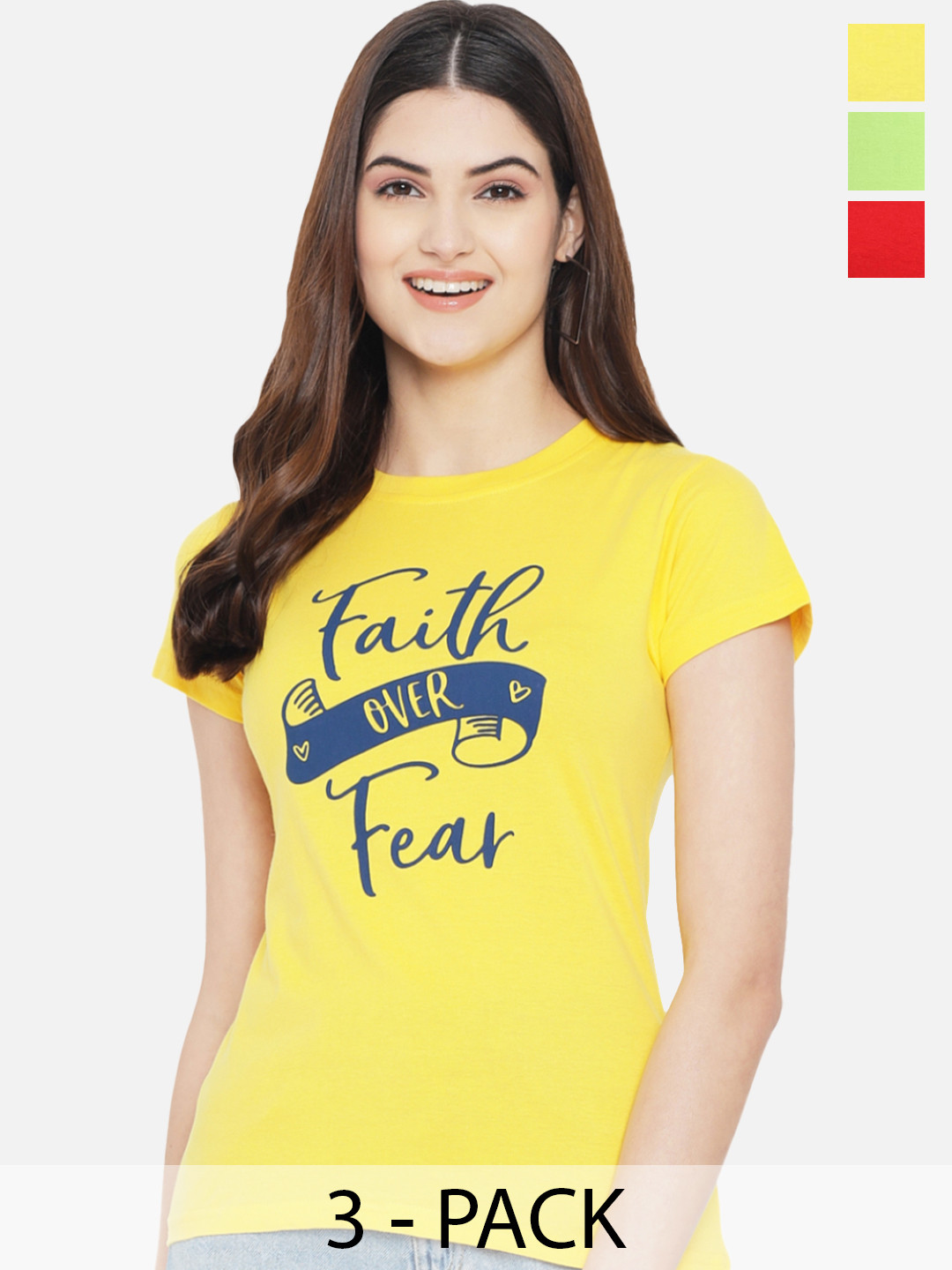 Fabflee Pack of 3 Typography Printed Cotton T-shirts