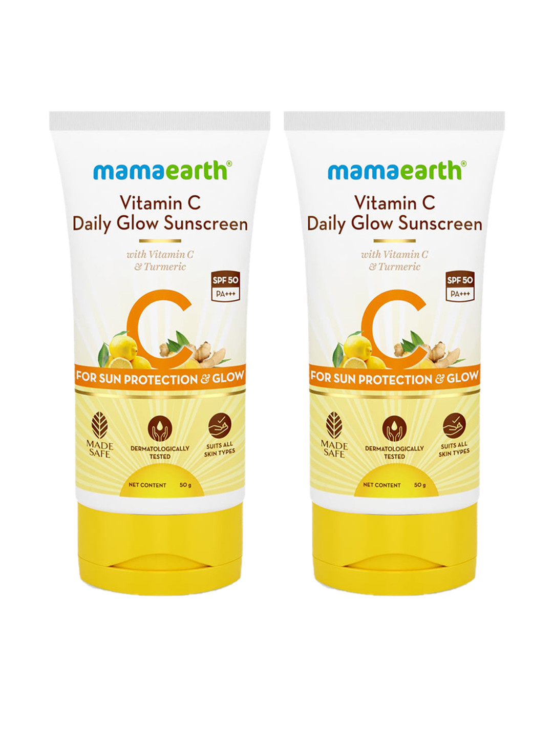 Mamaearth Set of 2 Vitamin C Daily Glow SPF50 Sunscreen with Turmeric - 50 g each