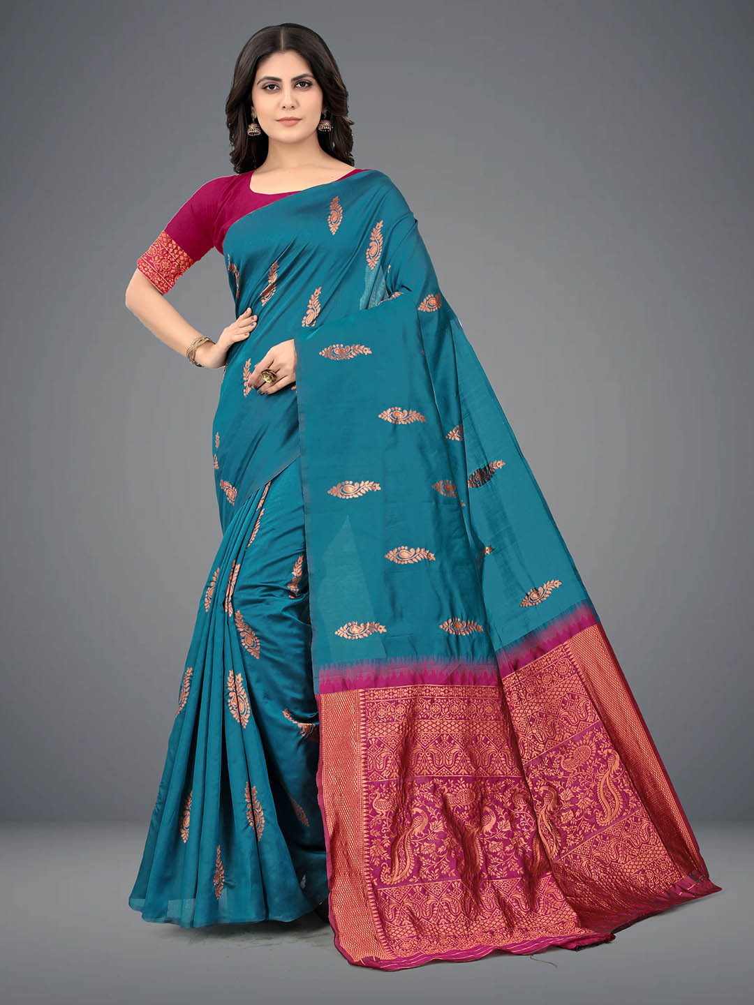 Om Shantam Sarees Ethnic Motifs Woven Design Zari Banarasi Saree