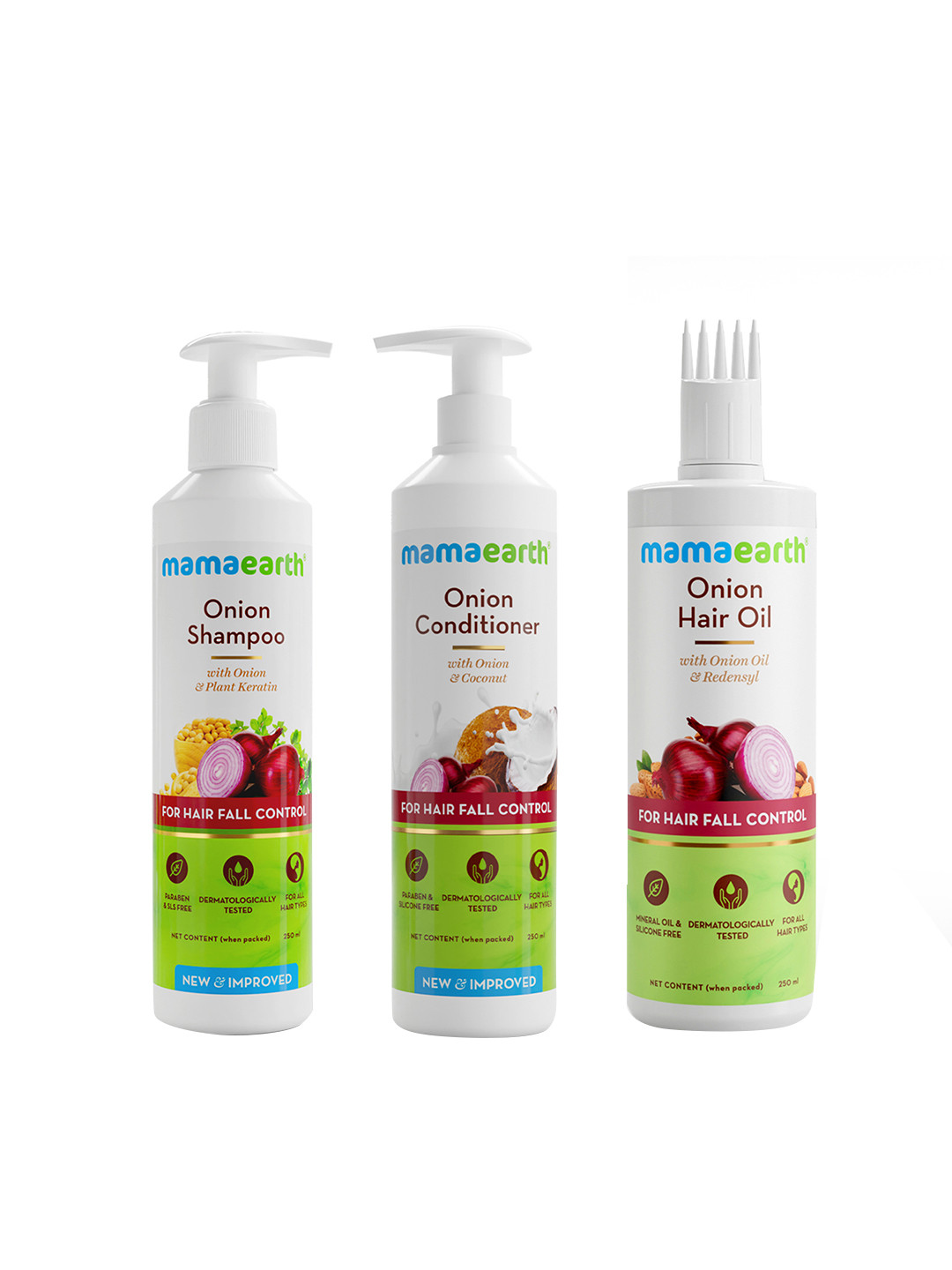 Mamaearth Set of Onion Hair Fall Control Shampoo + Conditioner + Hair Oil - 250 ml each