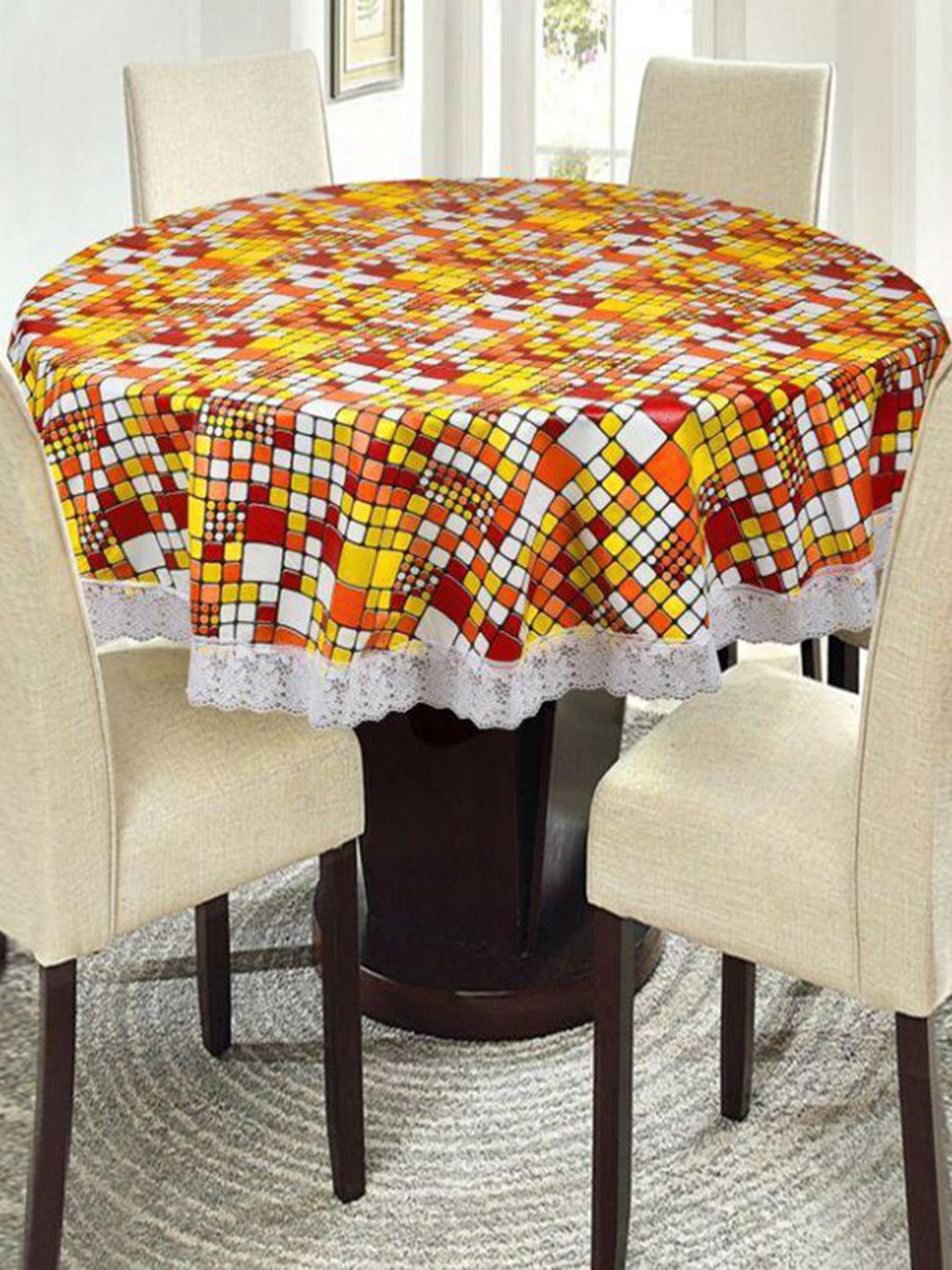 Dakshya Industries Brown Printed PVC 6 Seater Table Covers