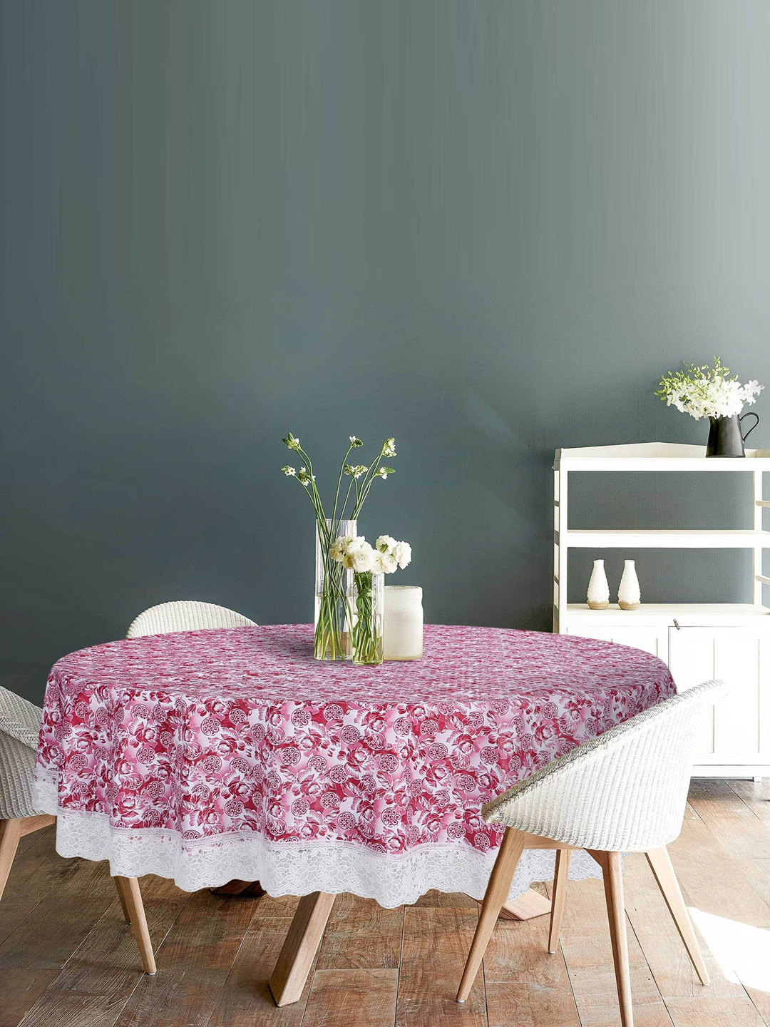 Dakshya Industries Pink Printed PVC 6 Seater Table Covers