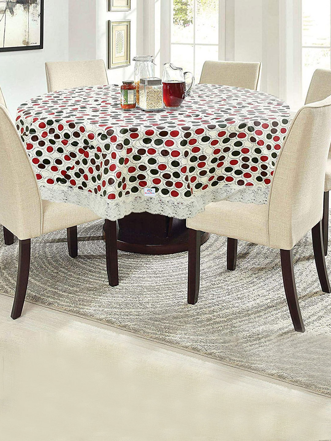 Dakshya Industries Red Printed PVC 6 Seater  Table Covers