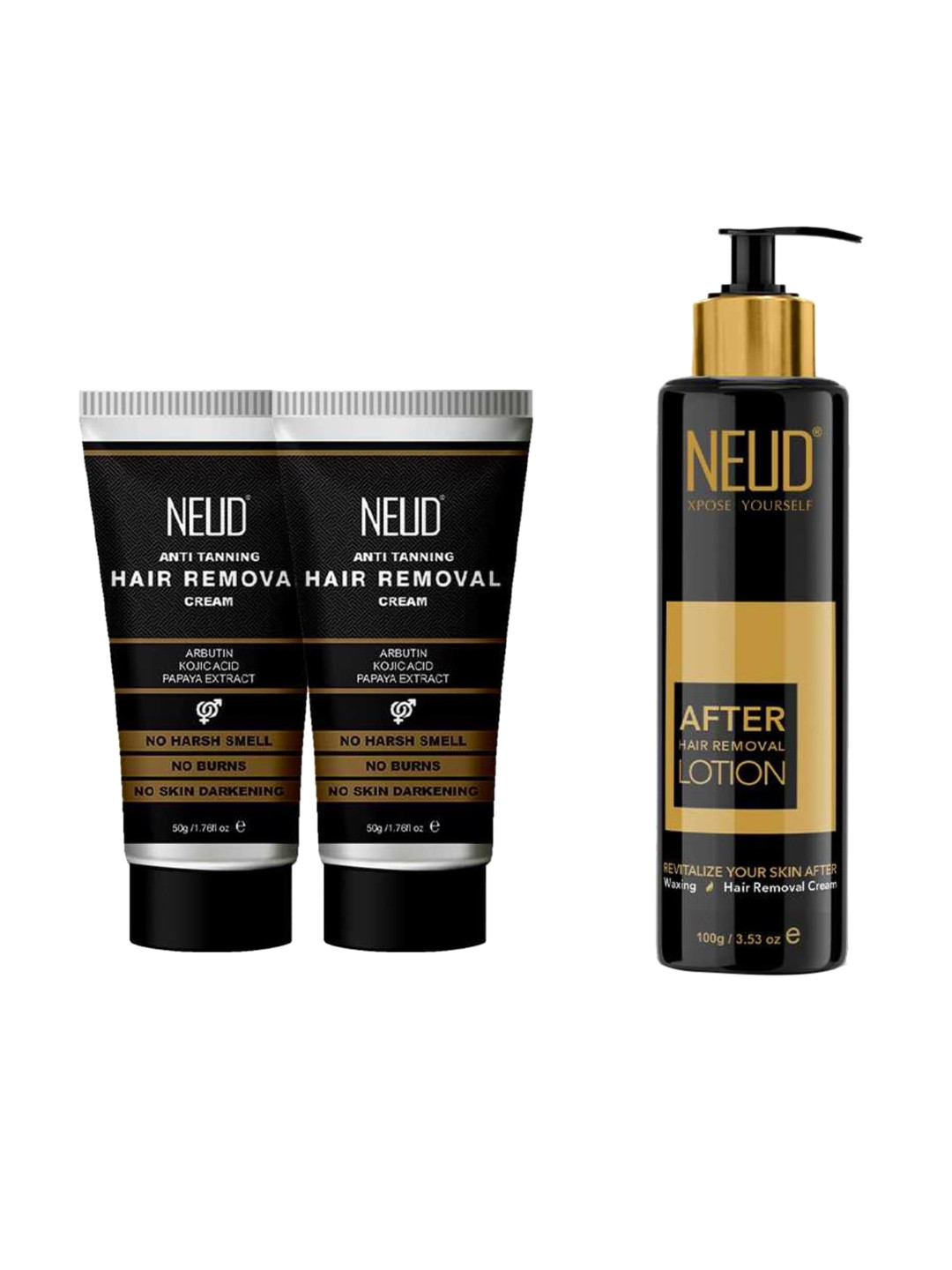 NEUD Set Of 3 After Hair Removal Lotion -100g & Anti Tanning Hair Removal Cream-50g Each