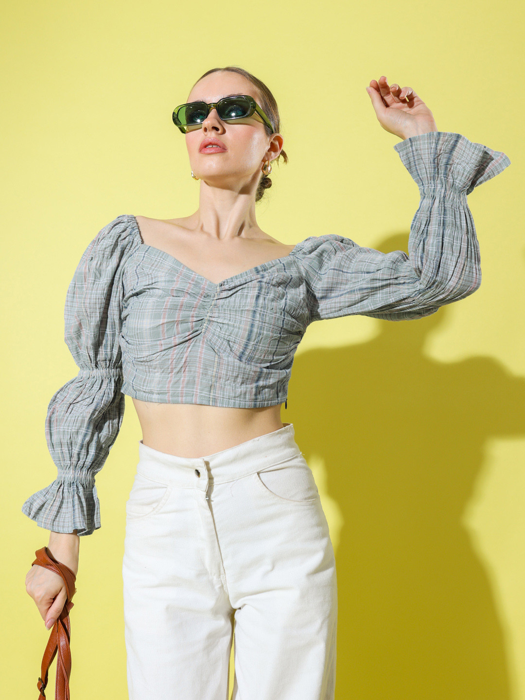 Stylecast X Hersheinbox Checked Cotton Crop Top