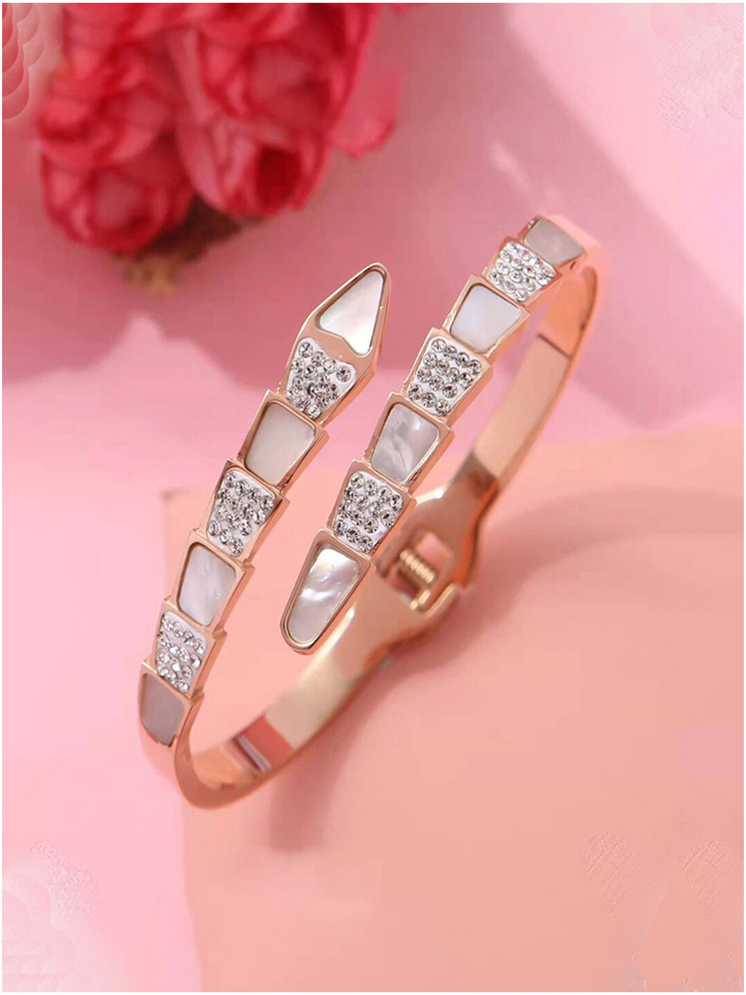Jewels Galaxy Rose Gold-Plated Mother of Pearl Cuff Bracelet