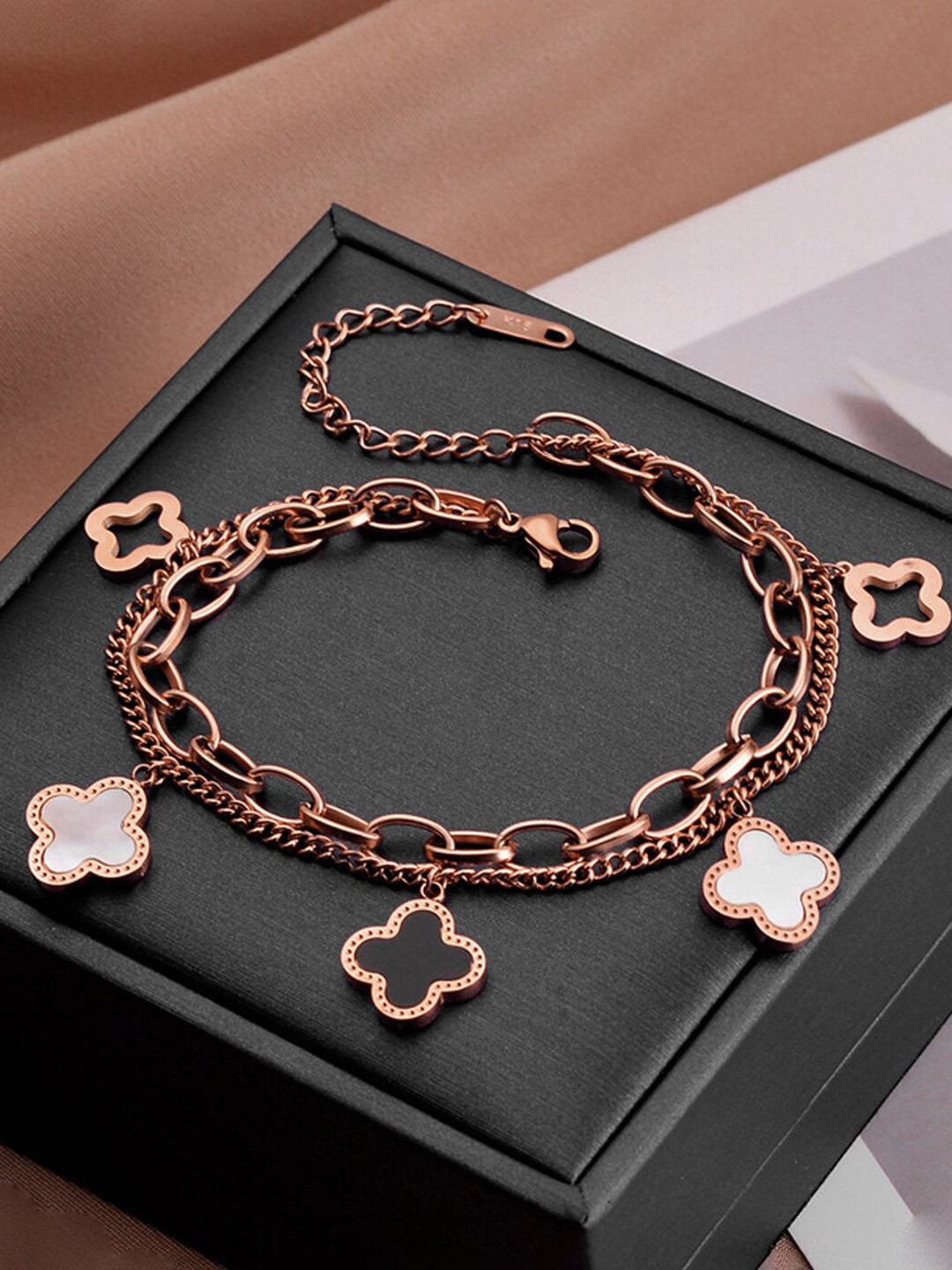 Jewels Galaxy Rose Gold-Plated Mother of Pearl Link Bracelet