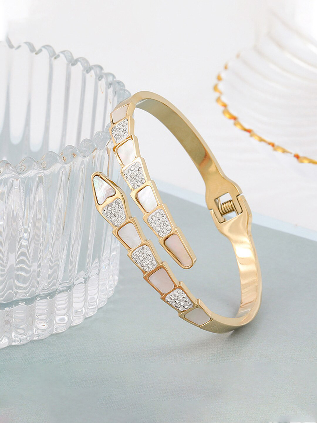 Jewels Galaxy Gold-Plated Mother of Pearl Cuff Bracelet