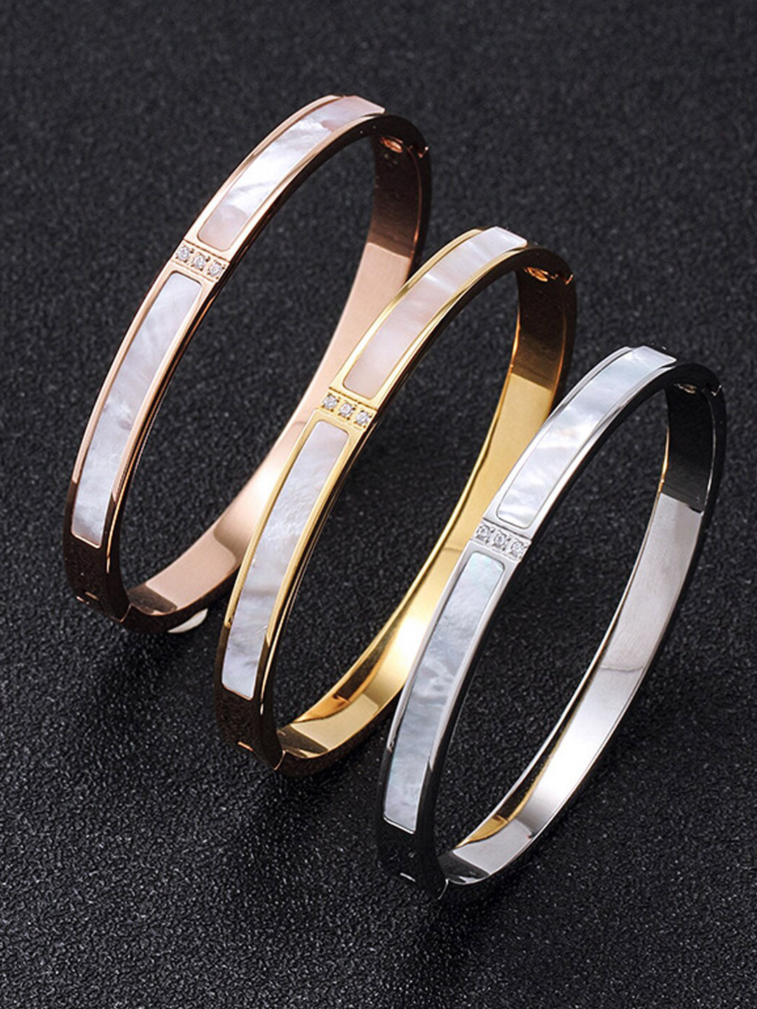 Jewels Galaxy Set of 3 Mother of Pearl Bangle-Style Bracelets