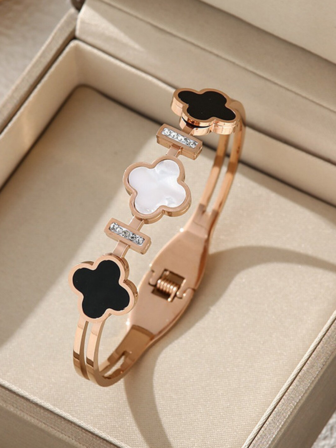 Jewels Galaxy Mother of Pearl Rose Gold-Plated Cuff Bracelet