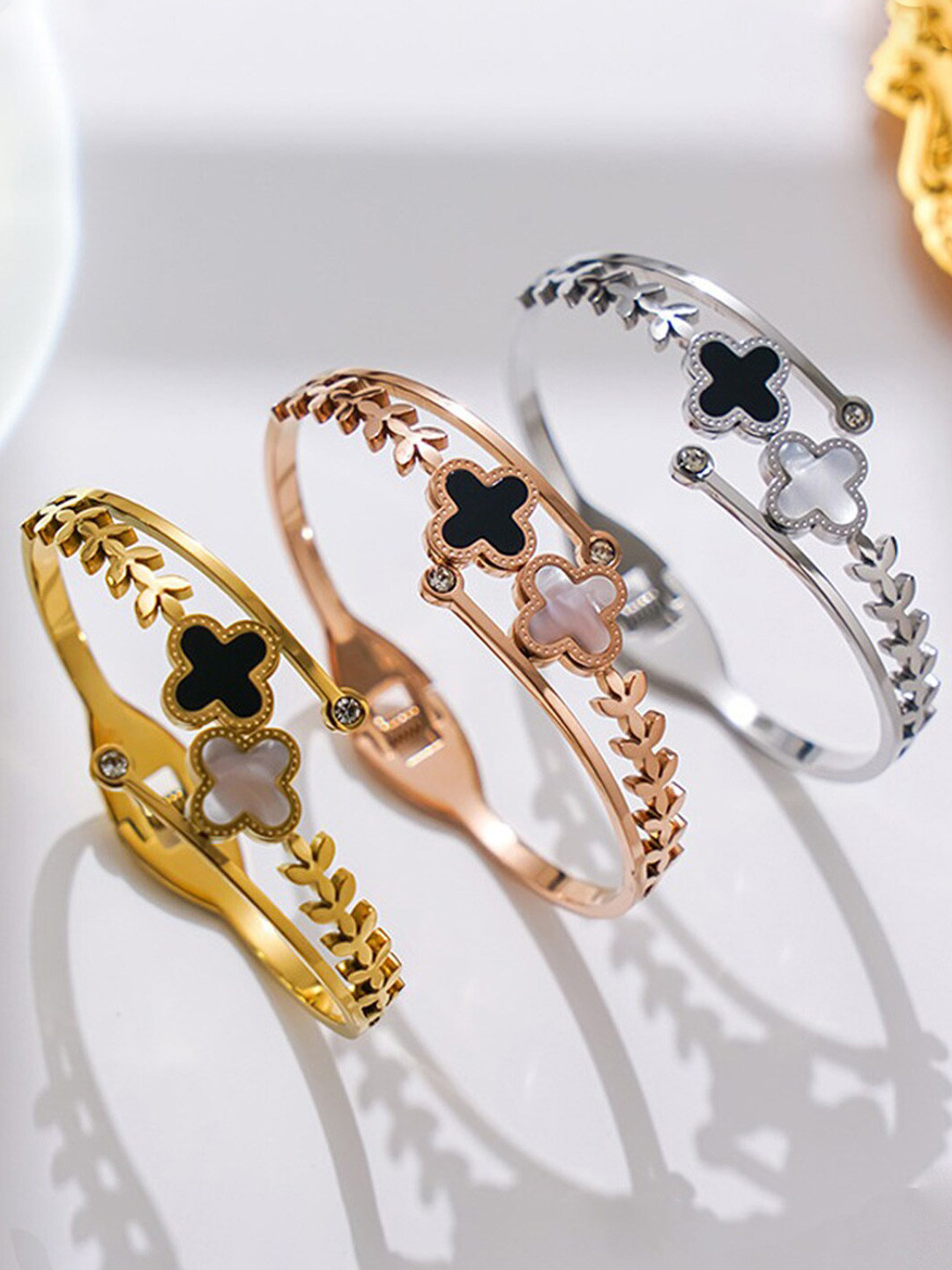 Jewels Galaxy Set of 3 Mother of Pearl Cuff Bracelets