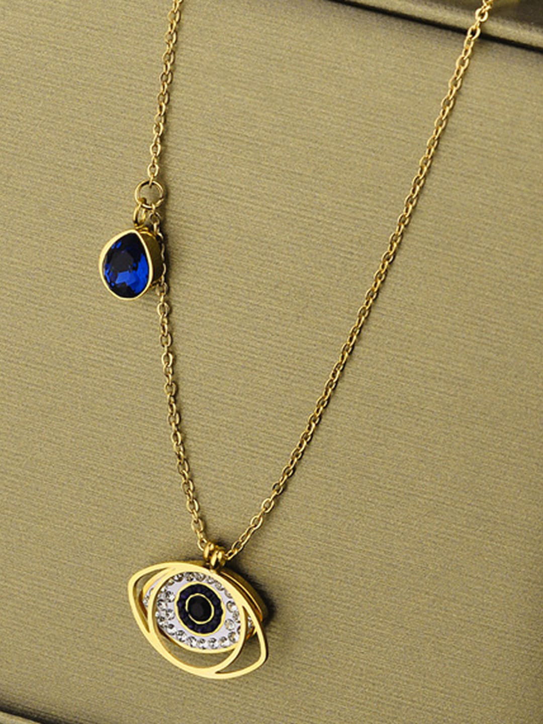 Jewels Galaxy Gold-Plated Stainless Steel American Diamond Evil Eye Pendant With Chain