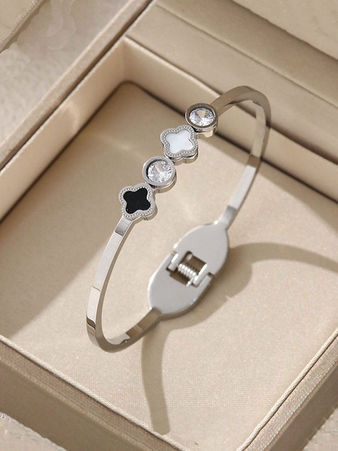 Jewels Galaxy Mother of Pearl Silver-Plated Cuff Bracelet