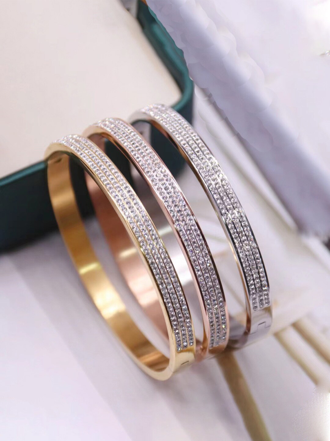 Jewels Galaxy Set Of 3 American Diamond Bangle-Style Bracelet