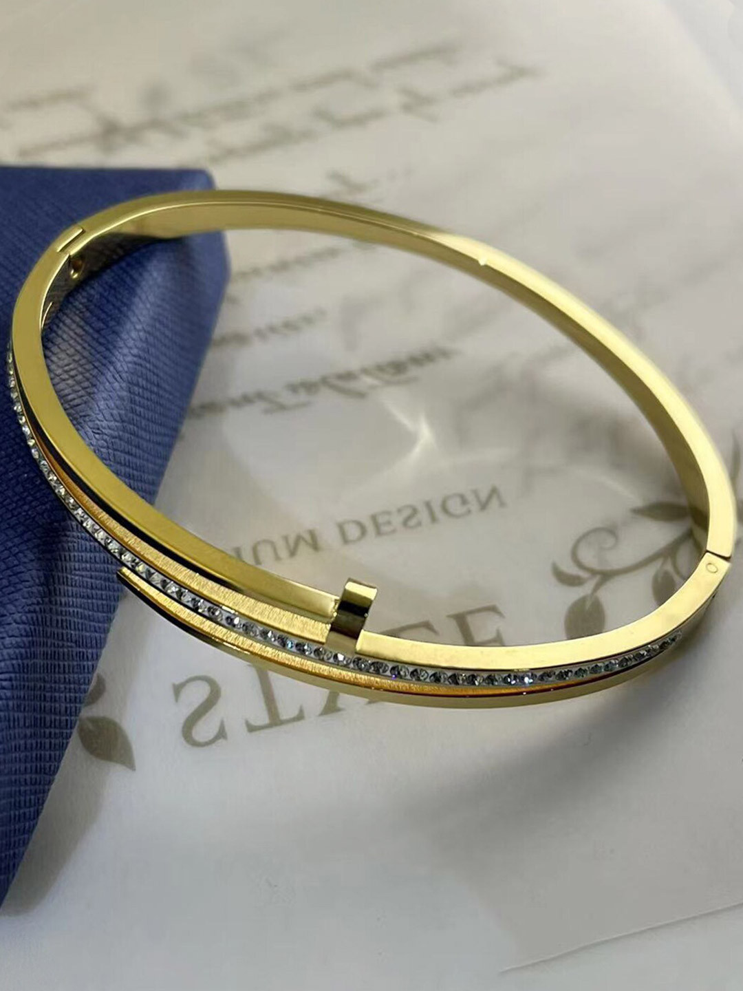 Designs & You American Diamond Gold-Plated Bangle-Style Bracelet