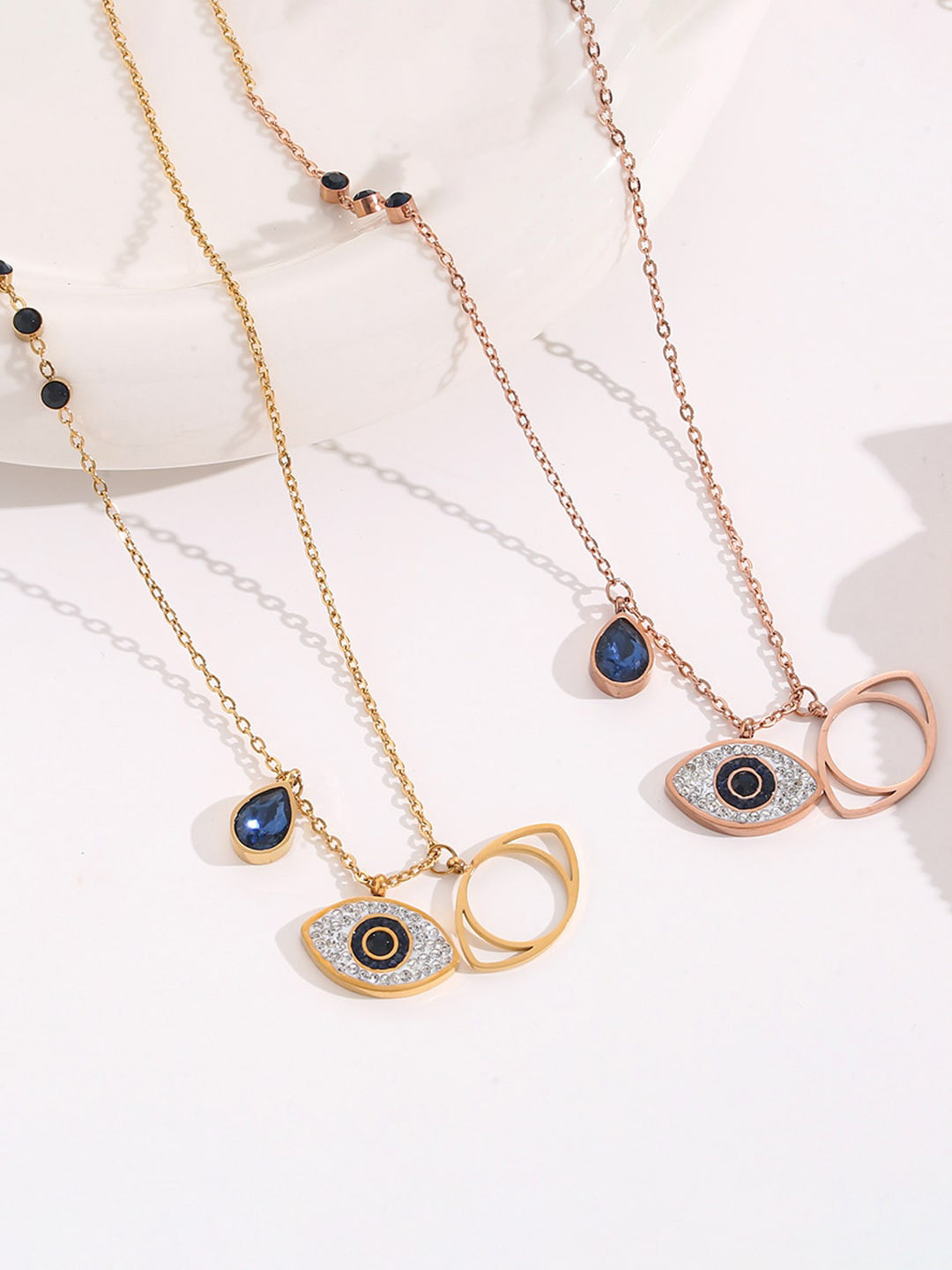 Designs & You Set Of 2 Gold Plated & Rose Gold Plated American Diamond Pendant With Chain