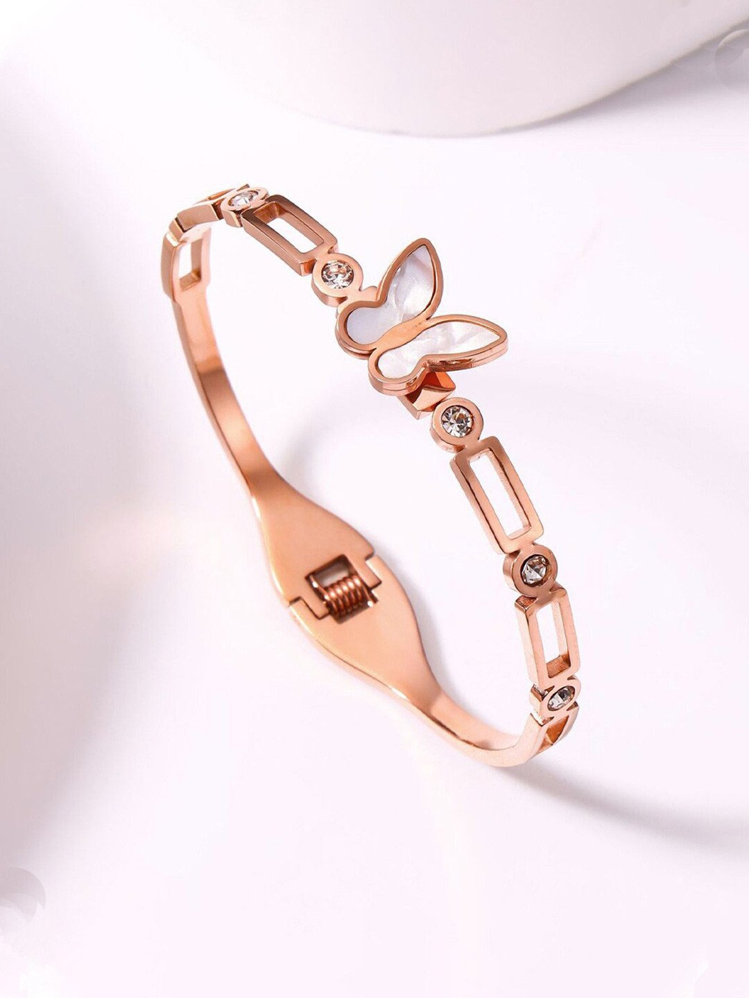 Designs & You Stainless Steel Mother of Pearl Rose Gold-Plated Cuff Bracelet