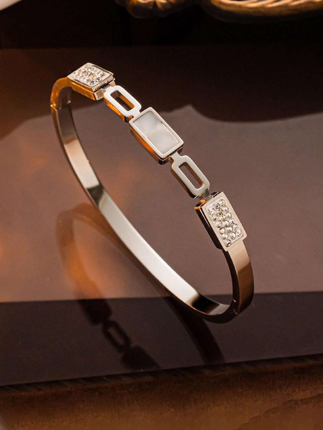 Designs & You Mother of Pearl Silver-Plated Bangle-Style Bracelet