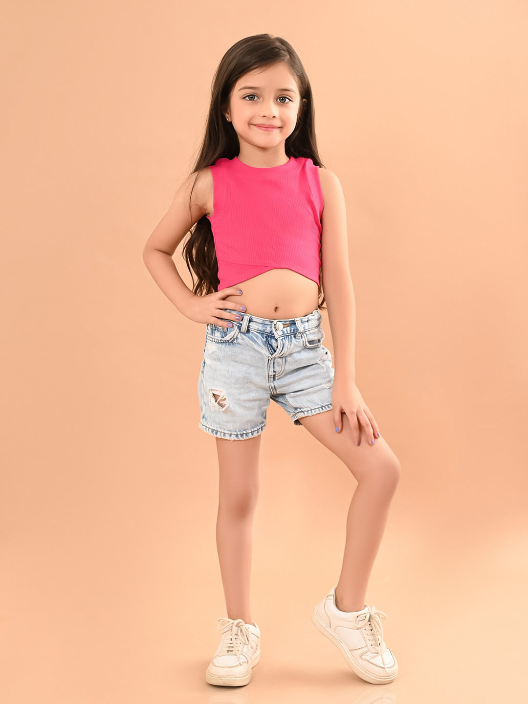 LilPicks Girls Ribbed Cotton Fitted Crop Top