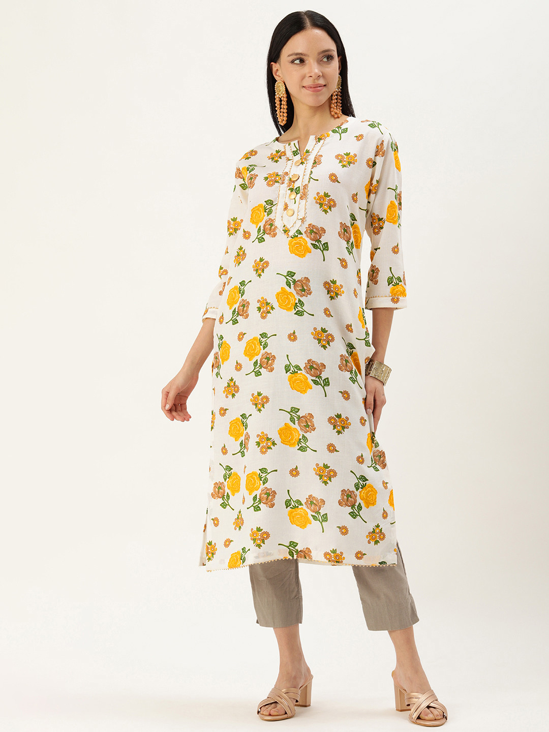 BAPS Floral Printed Gotta Patti Pure Cotton Kurta