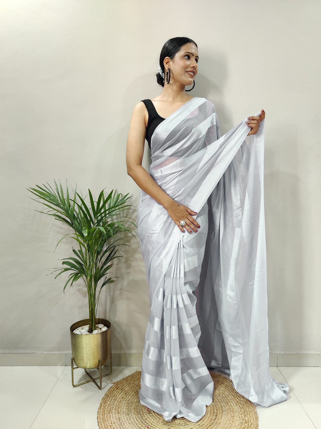 Riddhi Textile Hub Striped Poly Georgette Ready to Wear Leheriya Saree