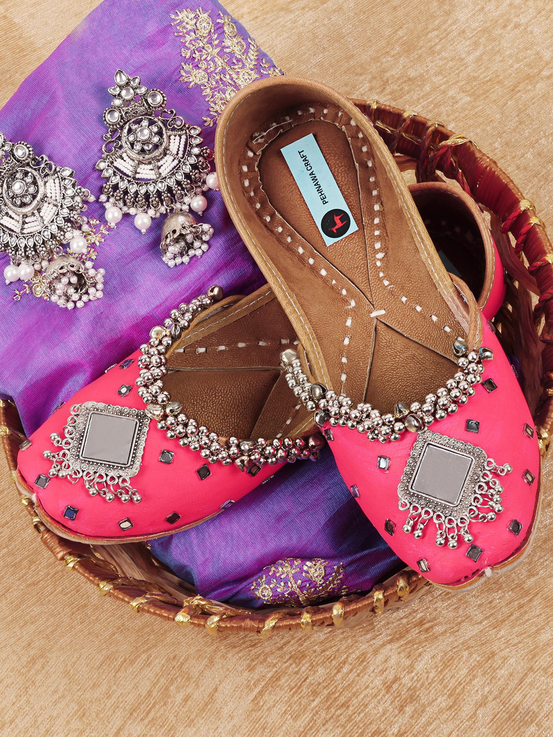 PehnawaCraft Embellished Leather Square Toe Ethnic Mojaris
