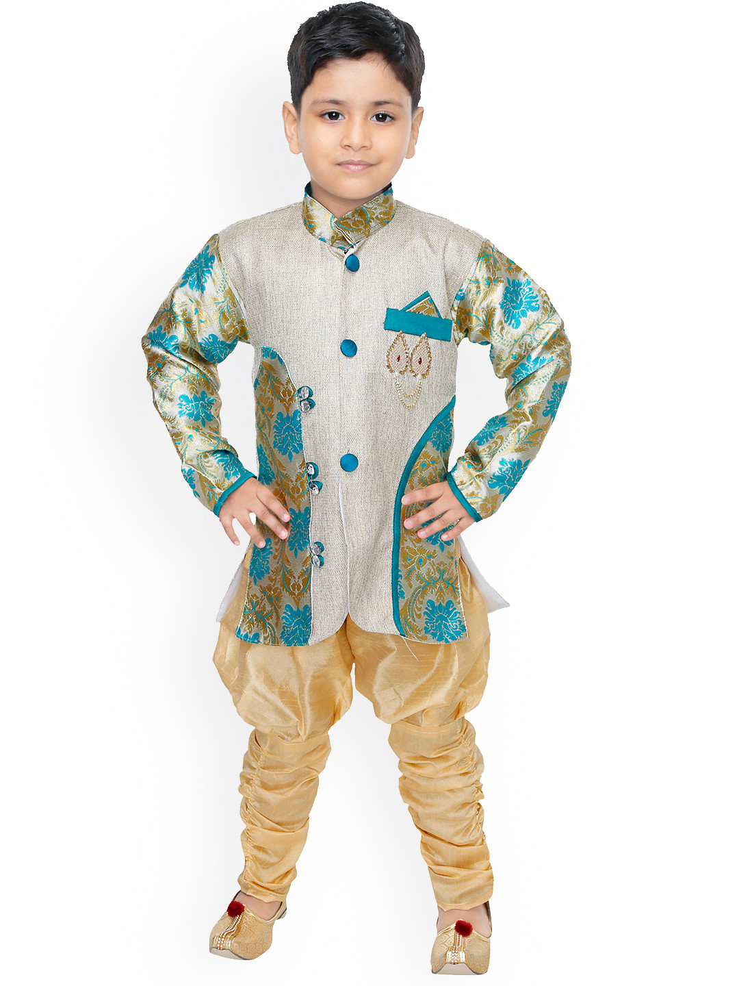 BAESD Boys Ethnic Motifs Woven Design Sherwani With Jodhpuri Pants