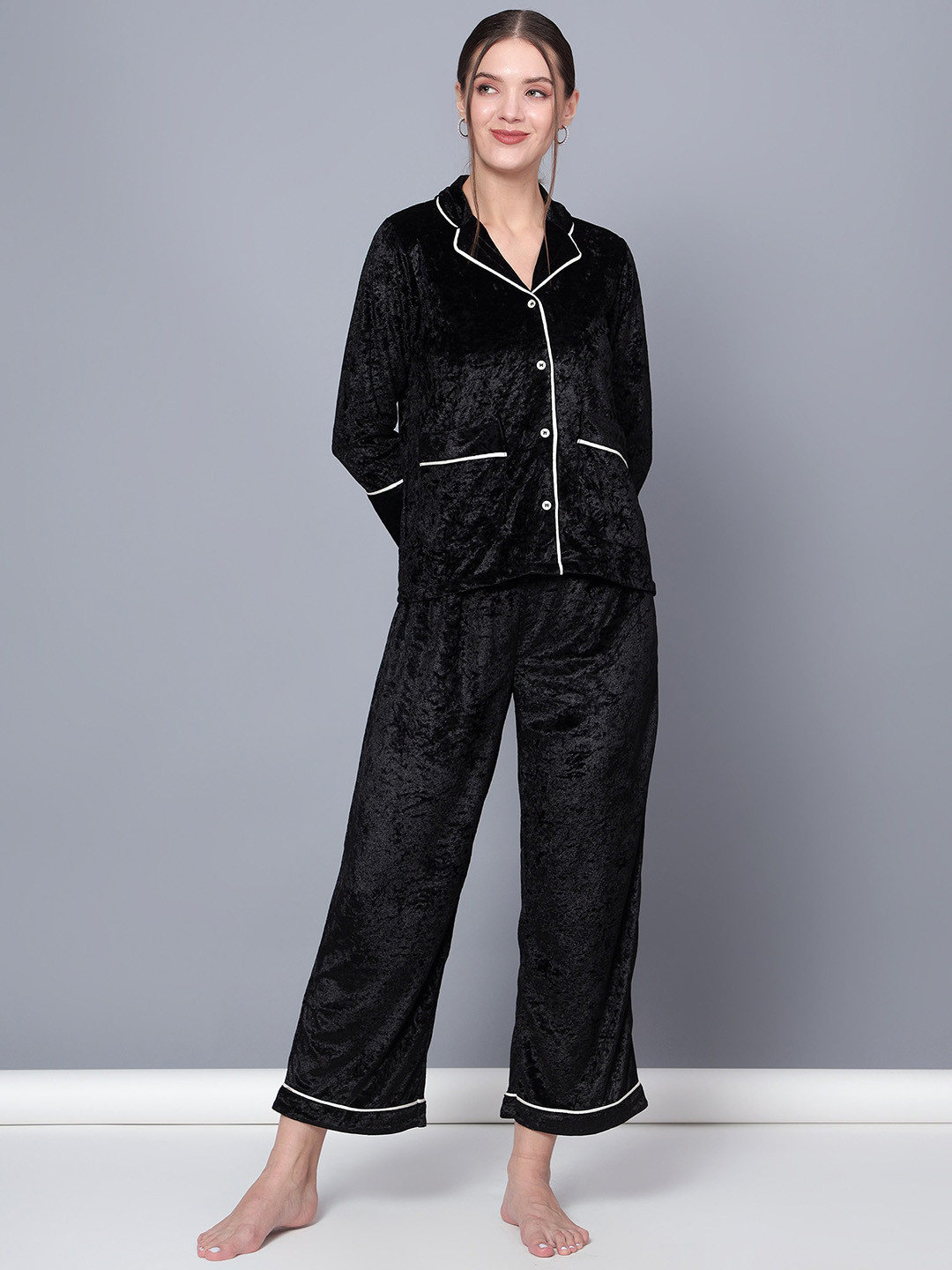 Golden Kite Self Design Lapel Collar Night Suit