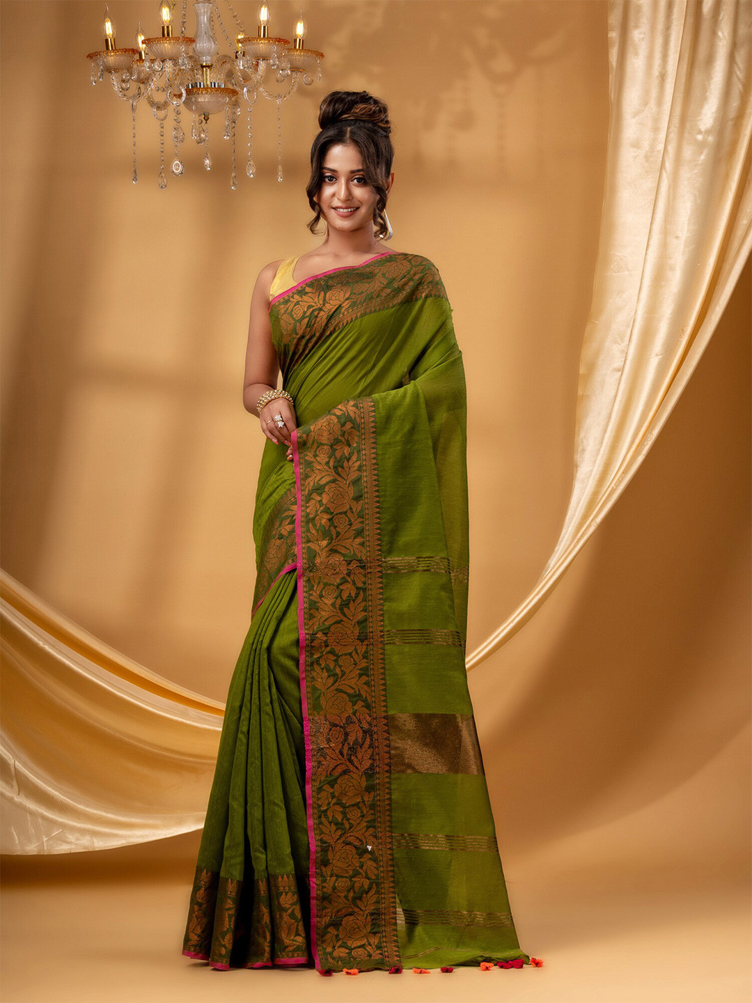 DESH BIDESH Woven Design Border Zari Chanderi Saree