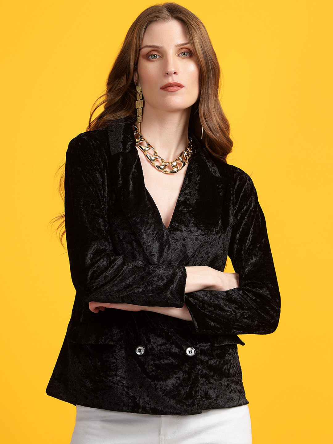 Golden Kite Self Design Shawl Collar Double-Breasted Blazer