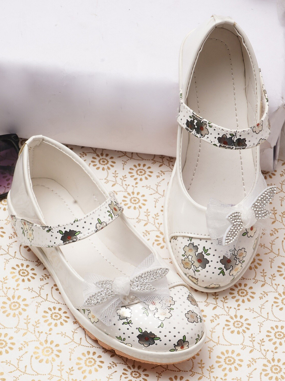 BAESD Girls Floral Printed Bow Embellished Mary Jane