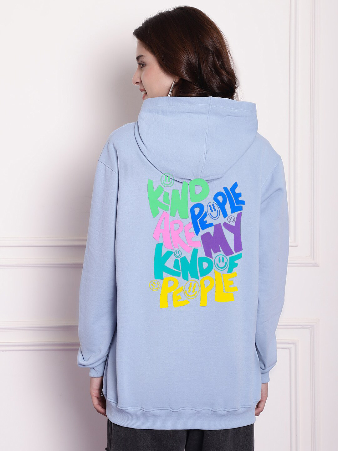 Imsa Moda Typography Printed Hooded Oversized Fit Pullover Fleece Sweatshirt