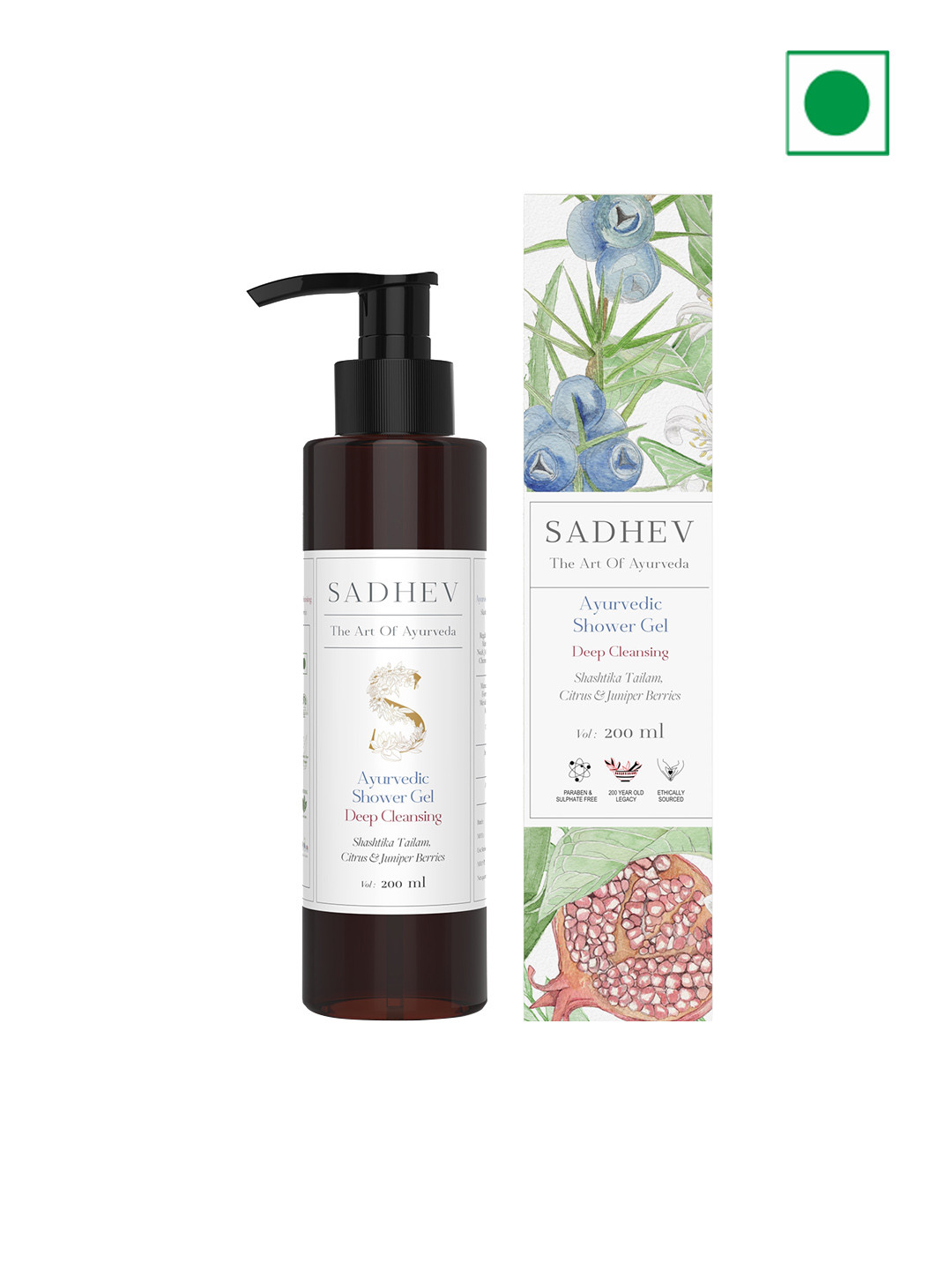SADHEV The Art Of Ayurveda Deep Cleansing Shower Gel with Citrus & Juniper Berries - 200ml