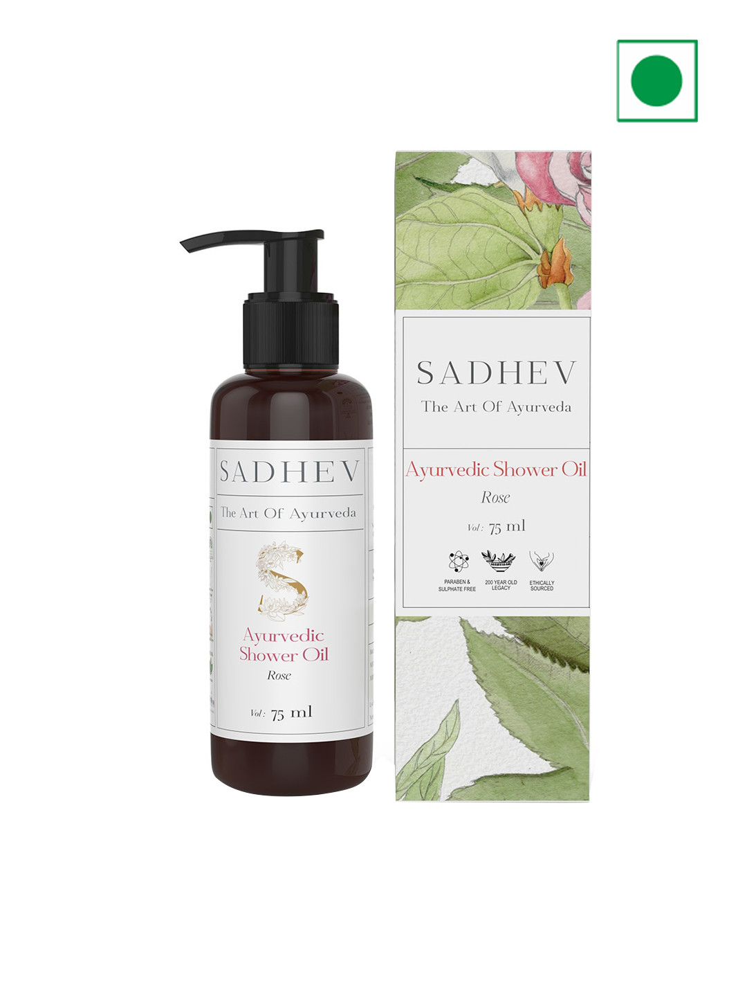 SADHEV The Art Of Ayurveda Rose Ayurvedic Shower Oil with Coconut & Castor Oil - 75 ml