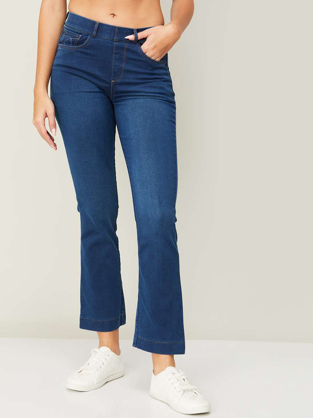 Xpose Women Comfort Bootcut High-Rise Light Fade Clean Look Stretchable Cropped Jeans