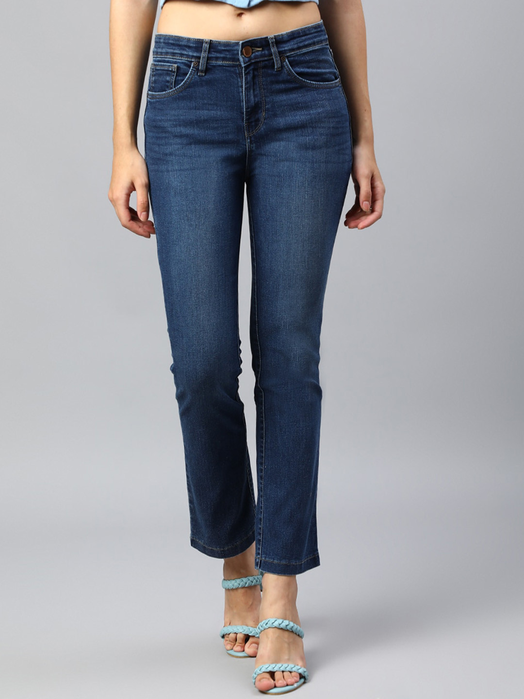 Xpose Women Comfort High Rise Bootcut Whiskers and Chevrons Clean Look Stretchable Jeans