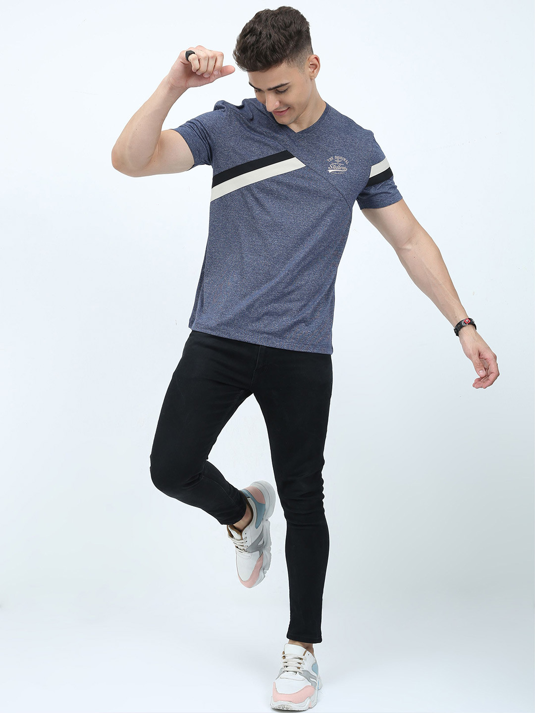 STELLERS Men V-Neck Premium cotton Stretchable T-shirt