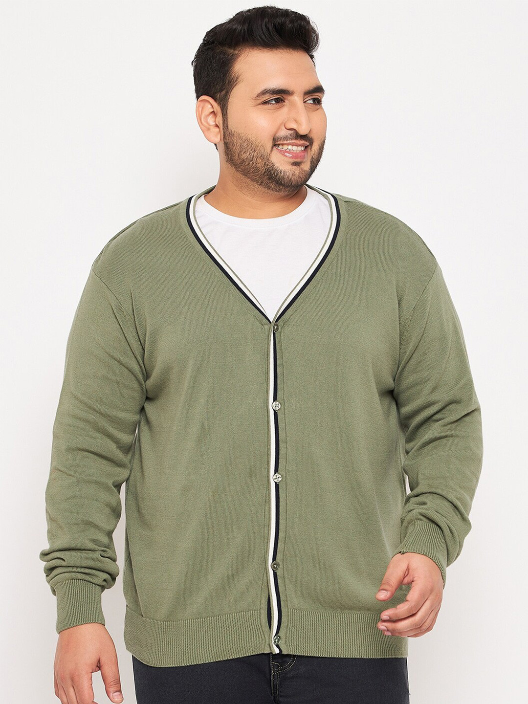 Club York Plus Size V-Neck Cotton Cardigan Sweater