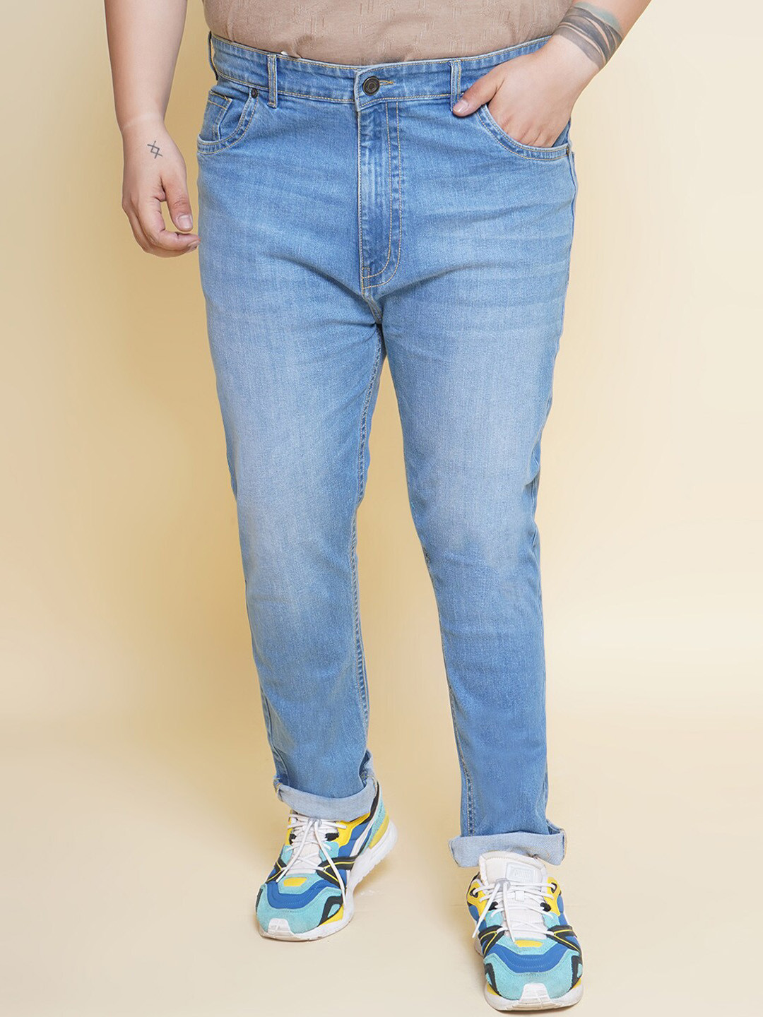 John Pride Men Plus Size Jean Clean Look Light Fade Stretchable Jeans