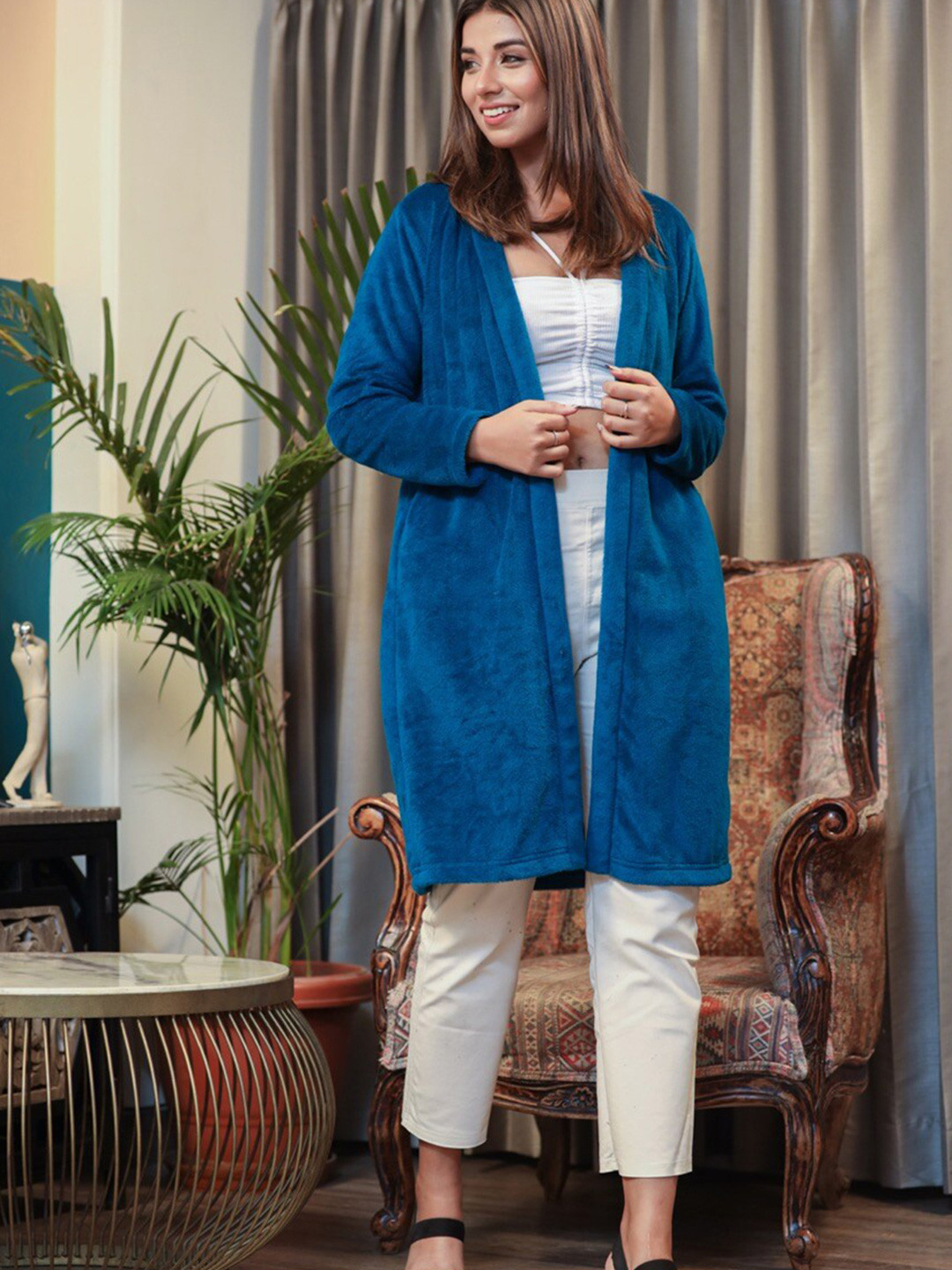 FEATHERS CLOSET Women Teal Shrug