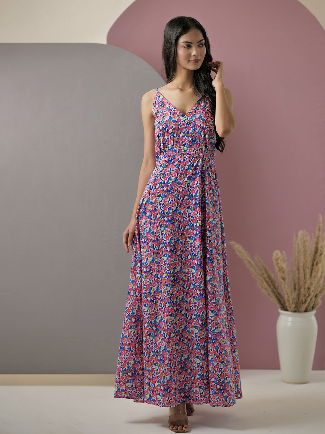 FEATHERS CLOSET Floral Print Maxi Dress