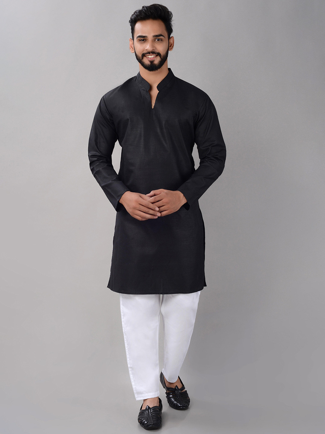VILLAIN Mandarin Collar Regular Kurta with Pyjamas