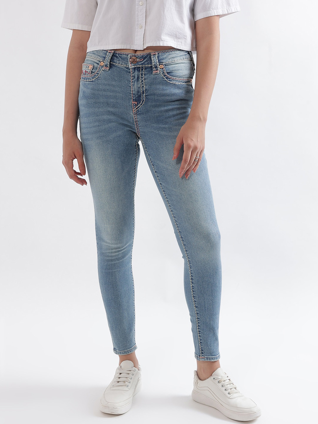 True Religion Women Super T Jennie Skinny Fit Blue Mid Rise Jeans